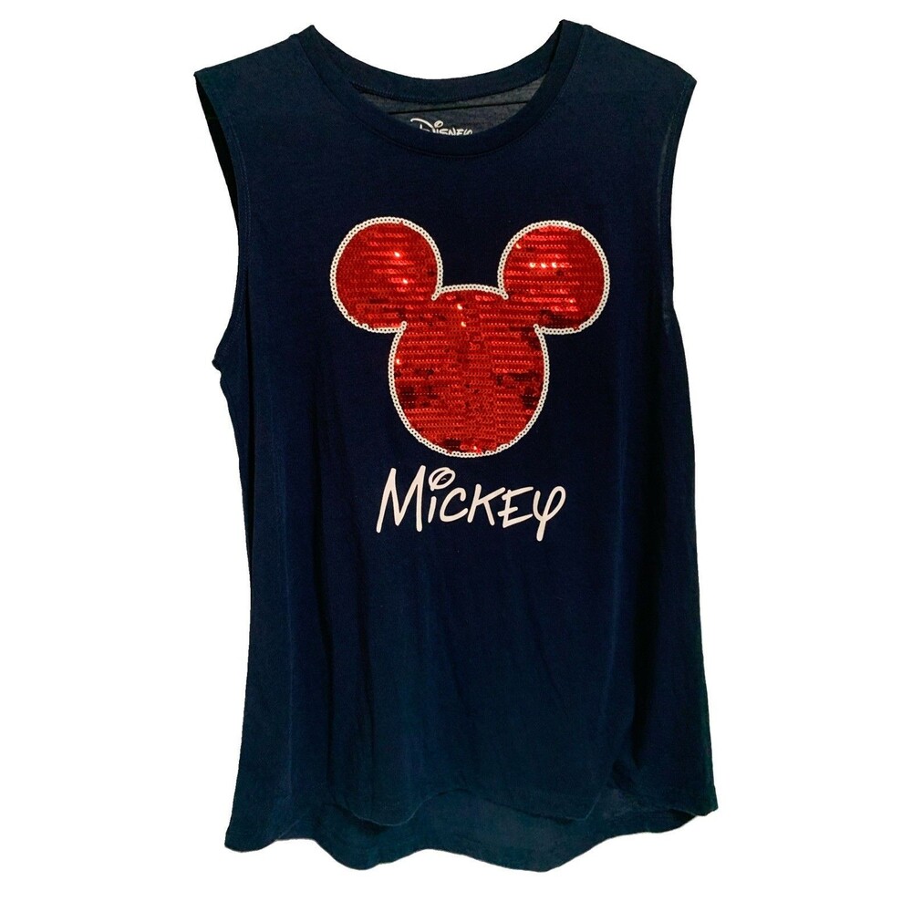 Disneyland Mickey Mouse Sequins Tank/Short Sleeve Top Adult Large